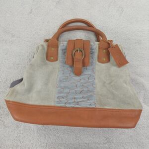 Mo & Co Bag Purse Carry On Weekender‎ Suede Leather Gray Blue Mixed Media Boho